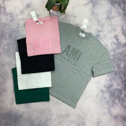 Ami Paris men’s t-shirt with distressed center logo With Multiple Colors