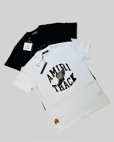 Amiri Men’s T-Shirt with Bold Front Logo – White and Black