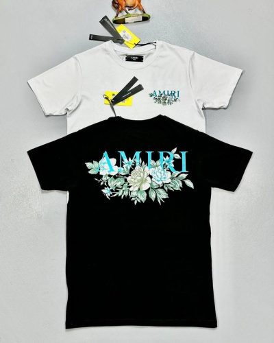 Amiri Men’s T-Shirt with Floral Back & Chest Logo