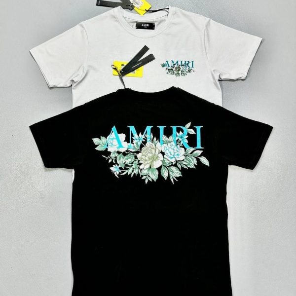 Amiri Men’s T-Shirt with Floral Back & Chest Logo