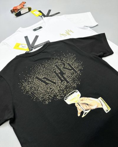 Amiri Soft Cotton Men’s T-Shirt with Gold Logo and Champagne Design
