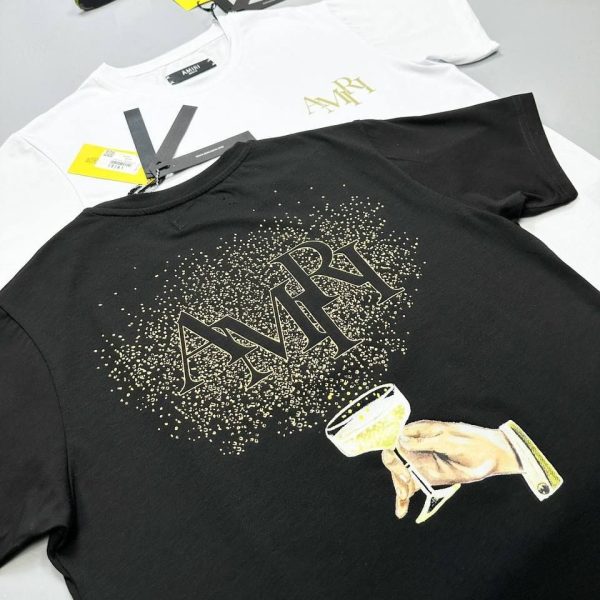 Amiri Soft Cotton Men’s T-Shirt with Gold Logo and Champagne Design