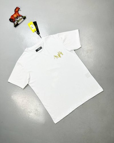 Amiri White T-Shirt with Gold Logo Print