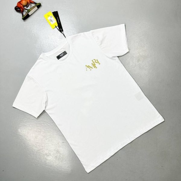 Amiri White T-Shirt with Gold Logo Print