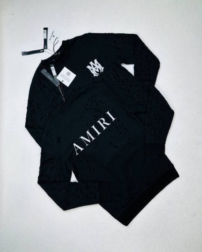 Amiri black cotton crew jumper with white logo front And Back