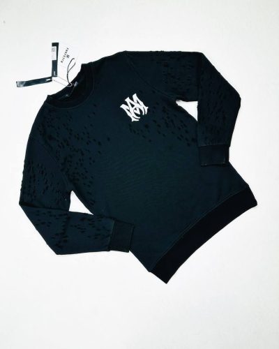 Amiri black cotton crew jumper with white logo front view