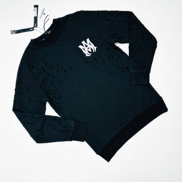 Amiri black cotton crew jumper with white logo front view