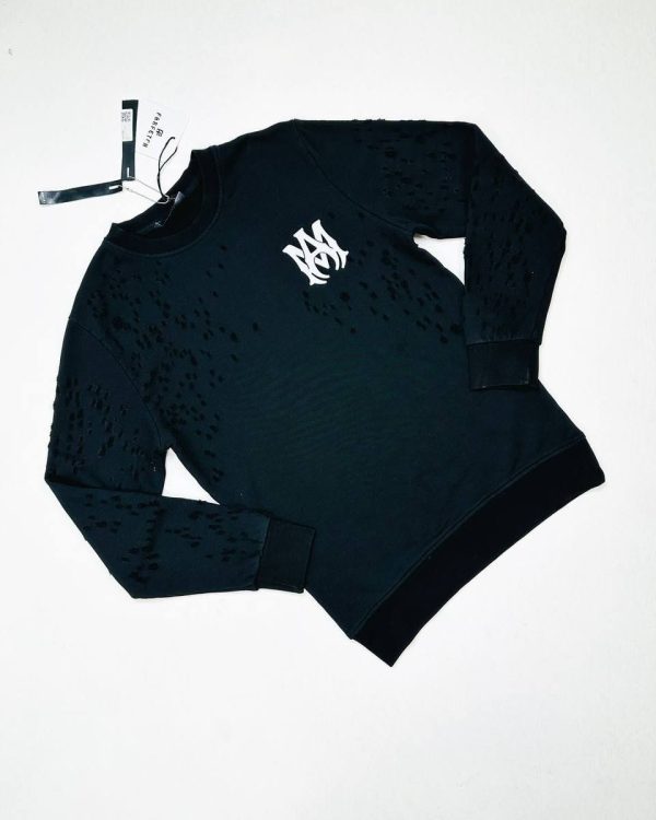 Amiri black cotton crew jumper with white logo front view