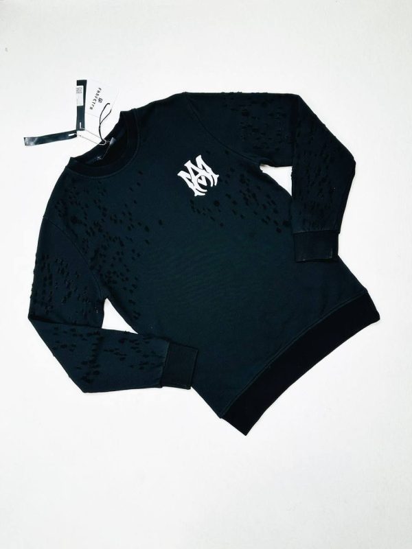 Amiri black cotton crew jumper with white logo front view Amiri black cotton crew jumper with white logo front view