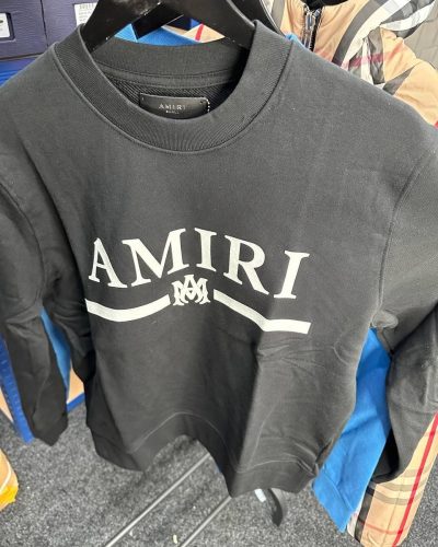 Amiri black cotton jumper with stitched logo patch on chest