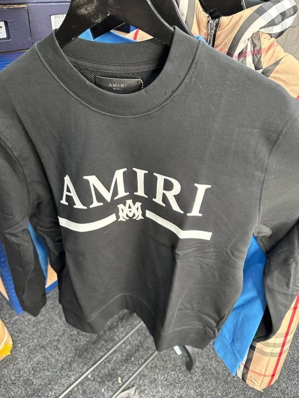Amiri black cotton jumper with stitched logo patch on chest