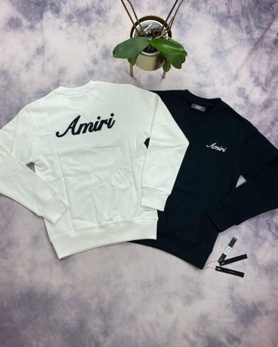 Amiri logo jumper sweatshirt black white front And Back