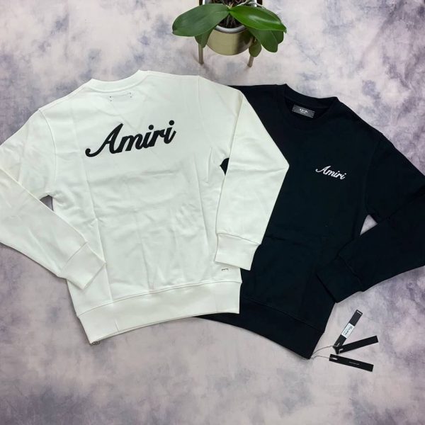 Amiri logo jumper sweatshirt black white front And Back