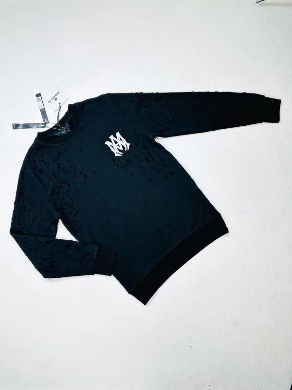 Amiri logo print black crew neck sweatshirt folded Amiri logo print black crew neck sweatshirt folded