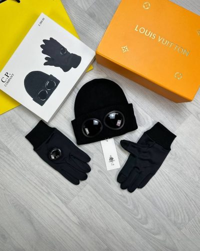 C.P. Company Goggles Beanie Hat & Gloves Set Black