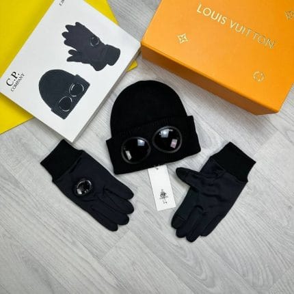 C.P. Company Goggles Beanie Hat & Gloves Set Black