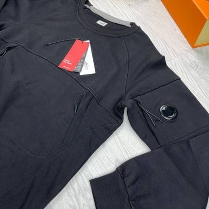 C.P. Company Logo Crewneck Lambswool Zipped Pockets Jumper