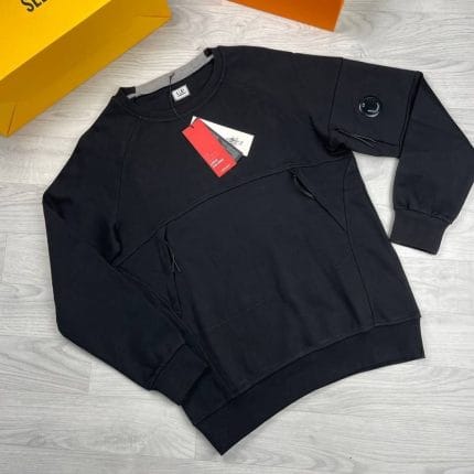 C.P. Company Logo Crewneck Lambswool Zipped Pockets Jumpers