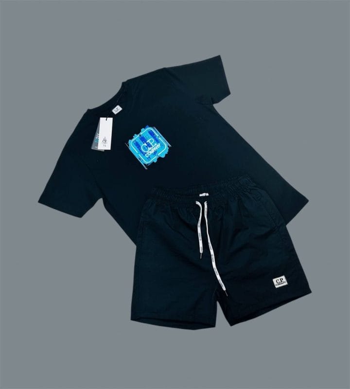 C.P. Company Logo Printed T-Shirts & Shorts Set Black & Black