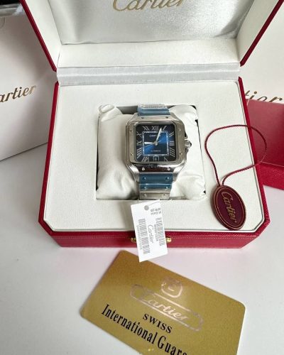 Cartier Santos De Cartier Men’s Watch with Blue Dial Stainless Steel Case