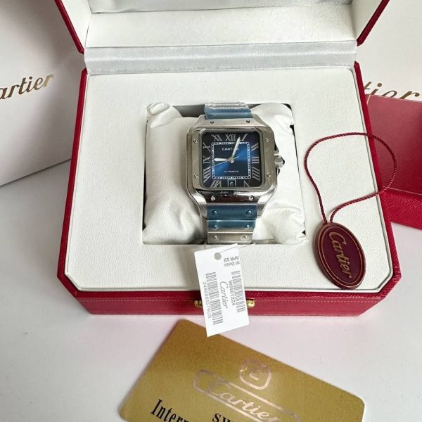 Cartier Santos De Cartier Men’s Watch with Blue Dial Stainless Steel Case