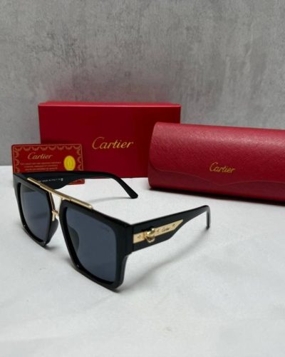 Cartier Square Frame Sunglasses – Black & Gold Classic Design
