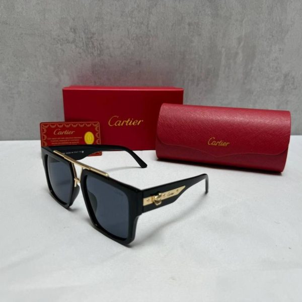 Cartier Square Frame Sunglasses – Black & Gold Classic Design