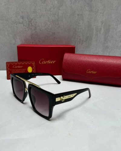 Cartier Square Frame Sunglasses – Brown & Gold Acetate Front View