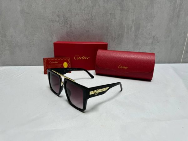 Cartier Square Frame Sunglasses – Brown & Gold Acetate Front View