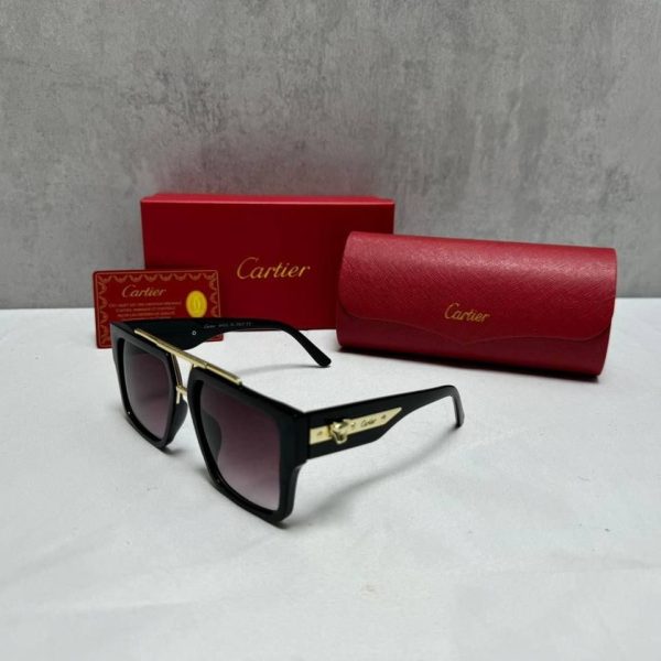 Cartier Square Frame Sunglasses – Brown & Gold Acetate Front View