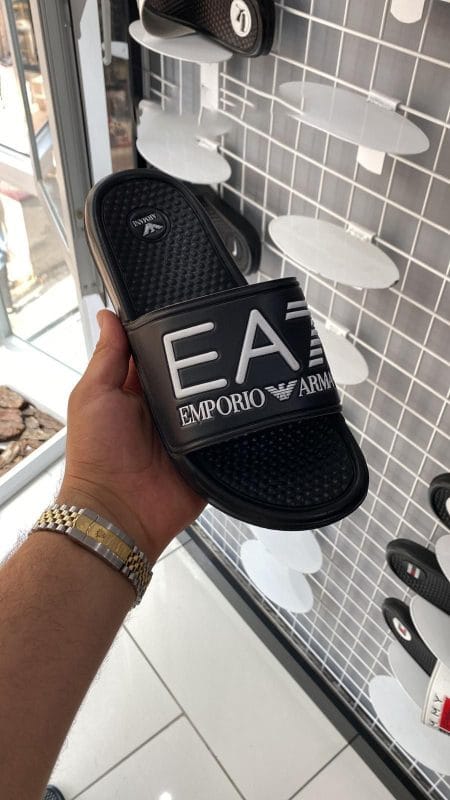 Emporio Armani EA7 black rubber slides with logo strap