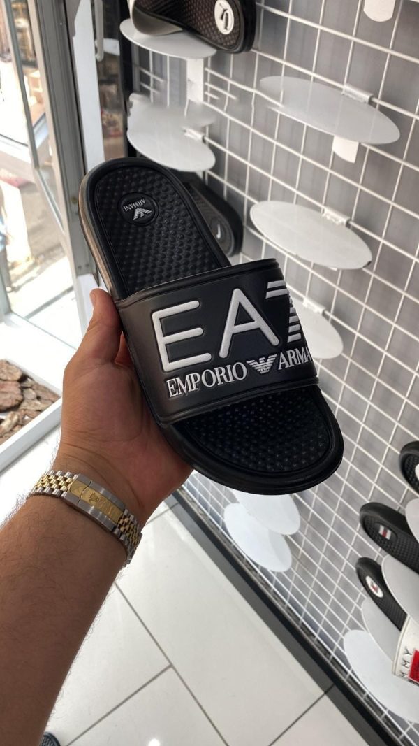 Emporio Armani EA7 black rubber slides with logo strap
