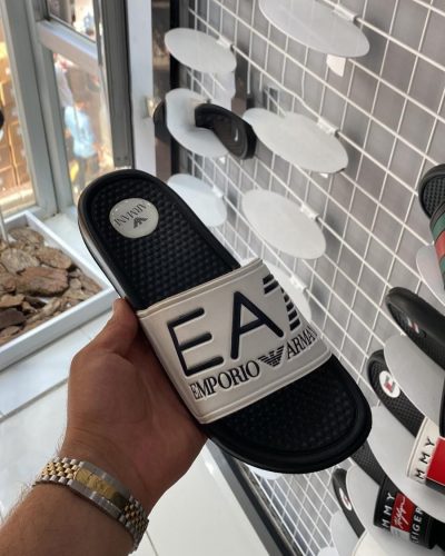 Emporio Armani EA7 white slides with textured sole