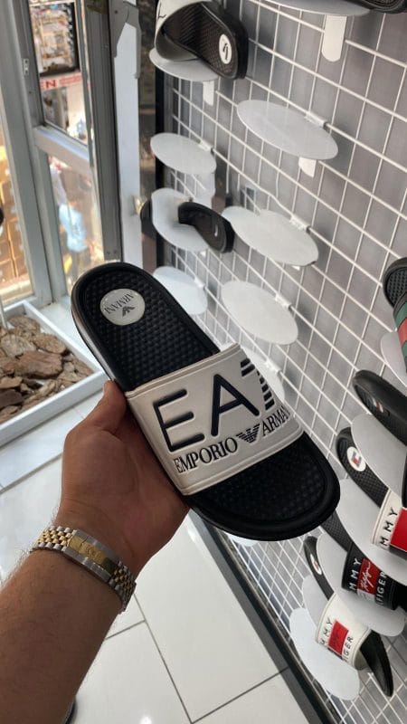 Emporio Armani EA7 white slides with textured sole