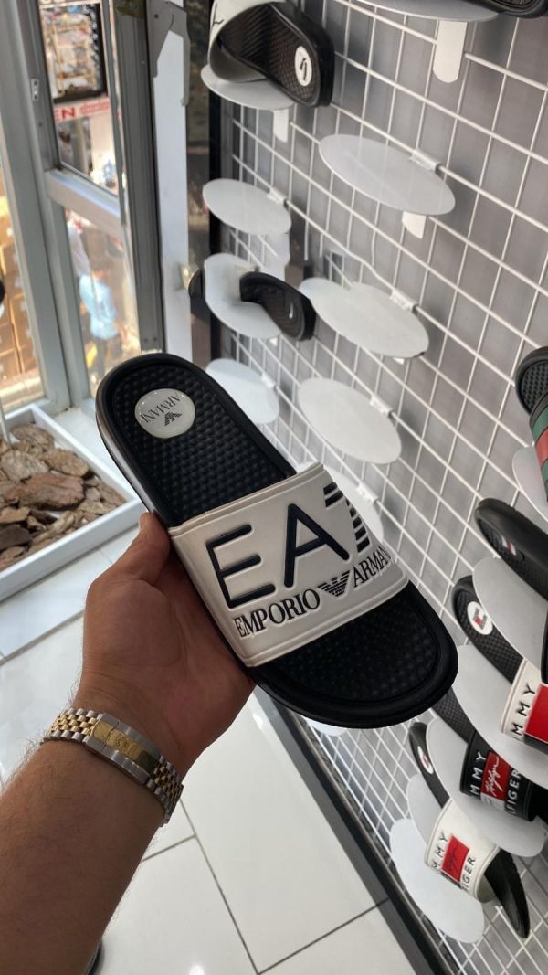 Emporio Armani EA7 white slides with textured sole Emporio Armani EA7 white slides with textured sole