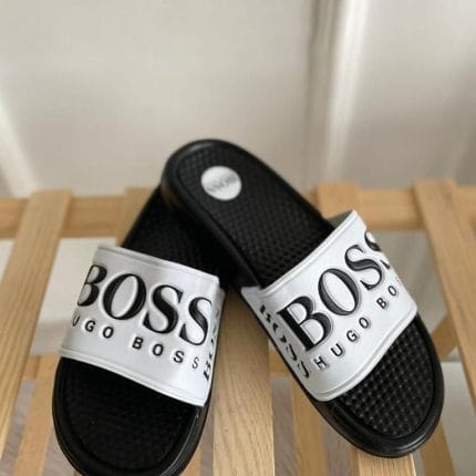 Hugo Boss Paris Men’s Sliders – Bold Logo Strap in Black & White