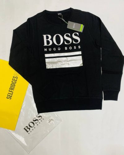 Hugo Boss Salbo Men’s Jumpers – Logo Print Cotton Blend Crewneck