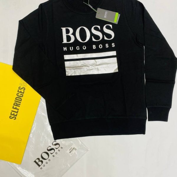 Hugo Boss Salbo Men’s Jumpers – Logo Print Cotton Blend Crewneck
