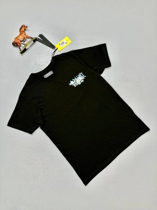 Luxury Amiri T-Shirt for Men with Back Flowers & Front Logo Luxury Amiri T-Shirt for Men with Back Flowers & Front Logo