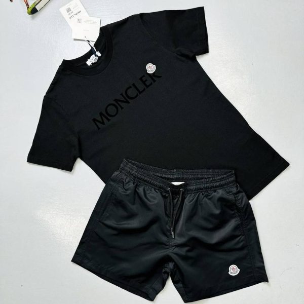 Moncler Black Logo T-Shirt & Multi-Color Shorts Set for Men