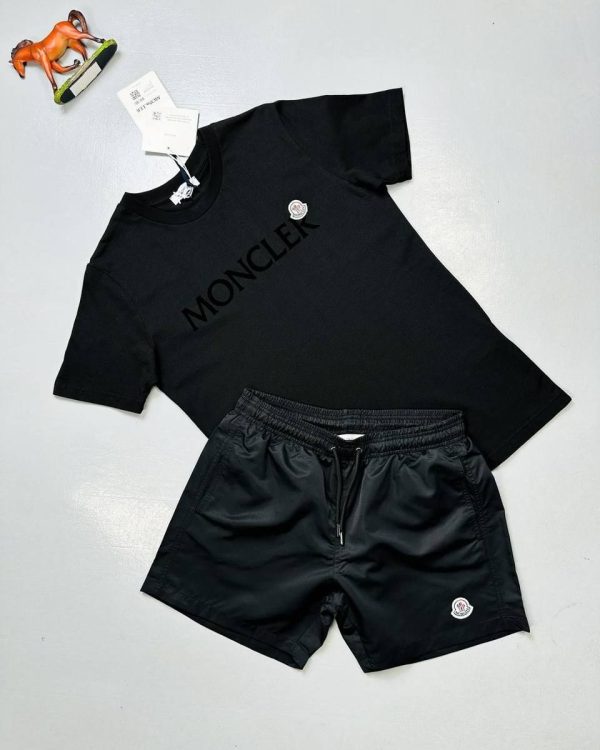 Moncler Black Logo T-Shirt & Multi-Color Shorts Set for Men