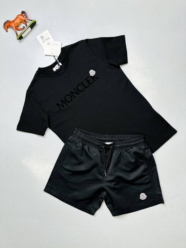 Moncler Black Logo T-Shirt & Multi-Color Shorts Set for Men