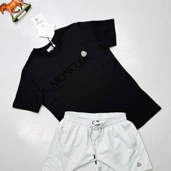 Moncler Black Logo T-Shirt & white Shorts Set for Men
