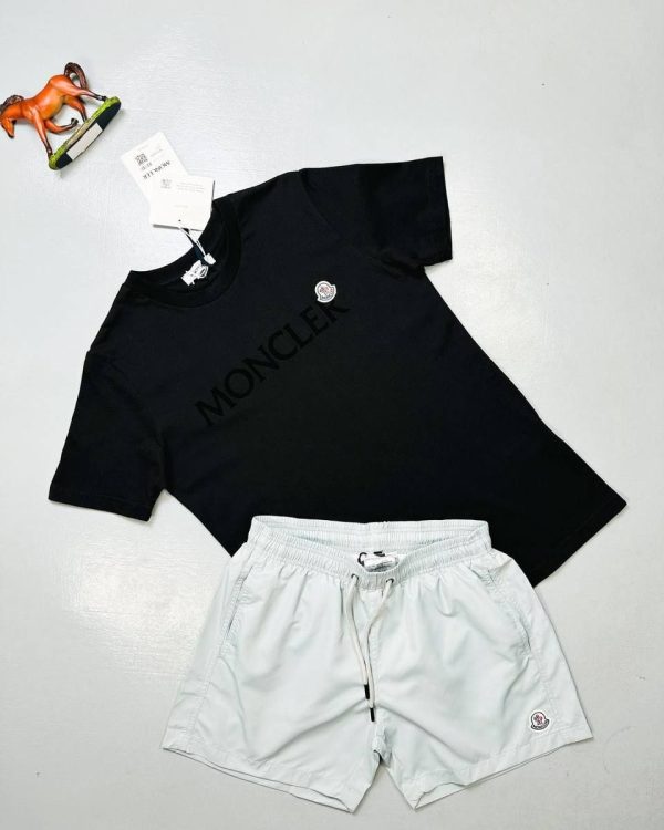 Moncler Black Logo T-Shirt & white Shorts Set for Men