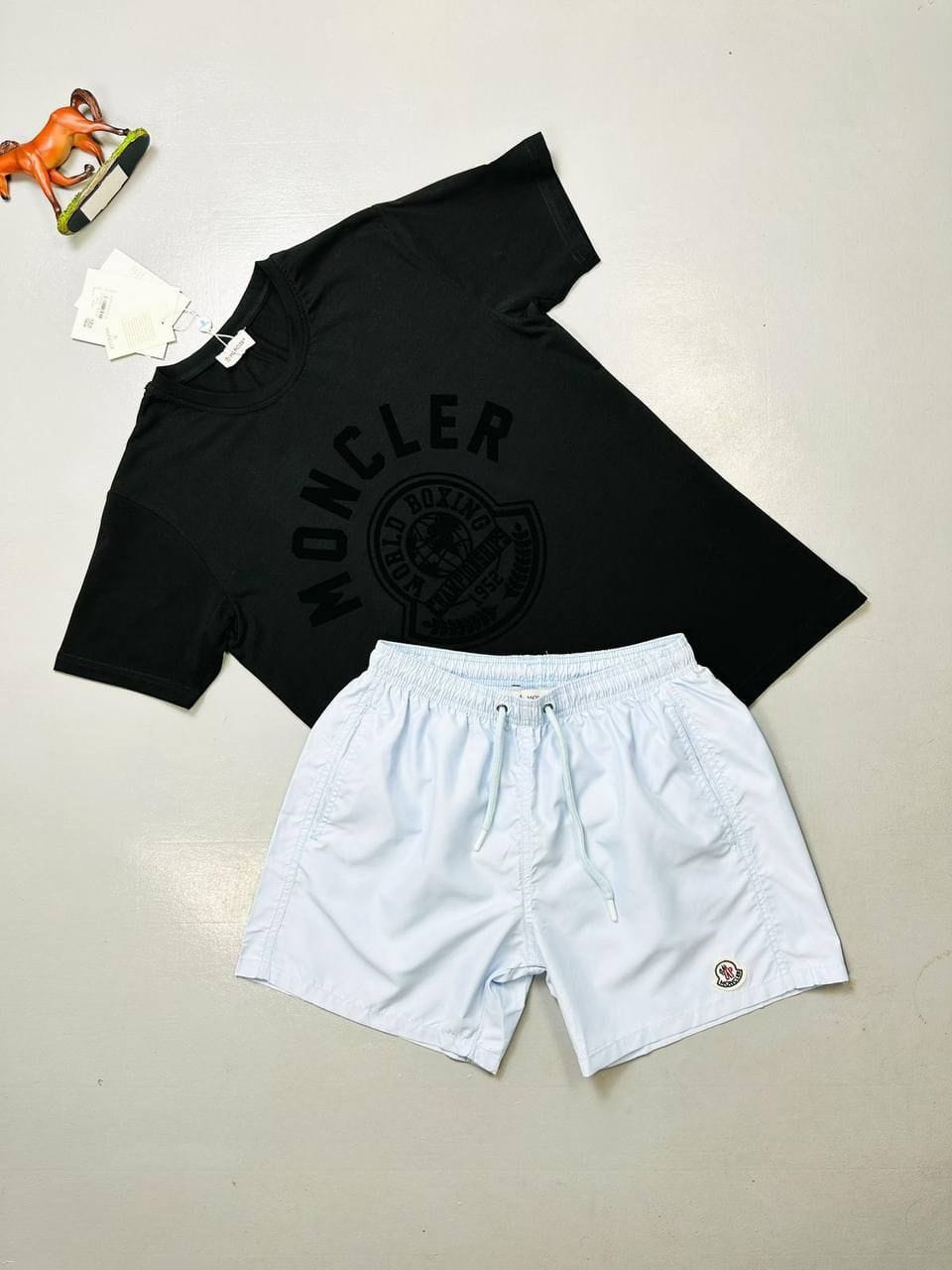 Moncler Black T-Shirt & Logo Shorts Set in 2 Colors for Men - Image 2