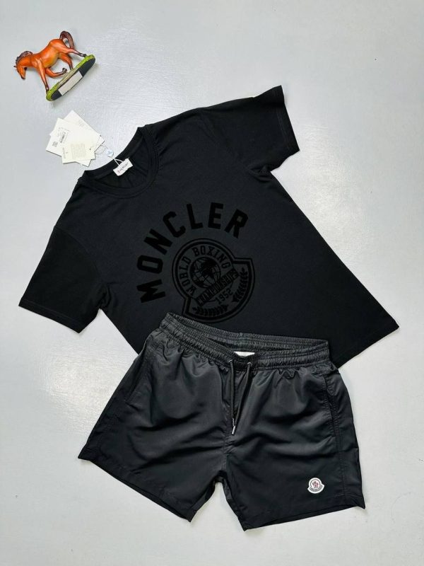 Moncler Black T-Shirt & Logo Shorts Set in 2 Colors for Men 2 Moncler Black T-Shirt & Logo Shorts Set in 2 Colors for Men 2