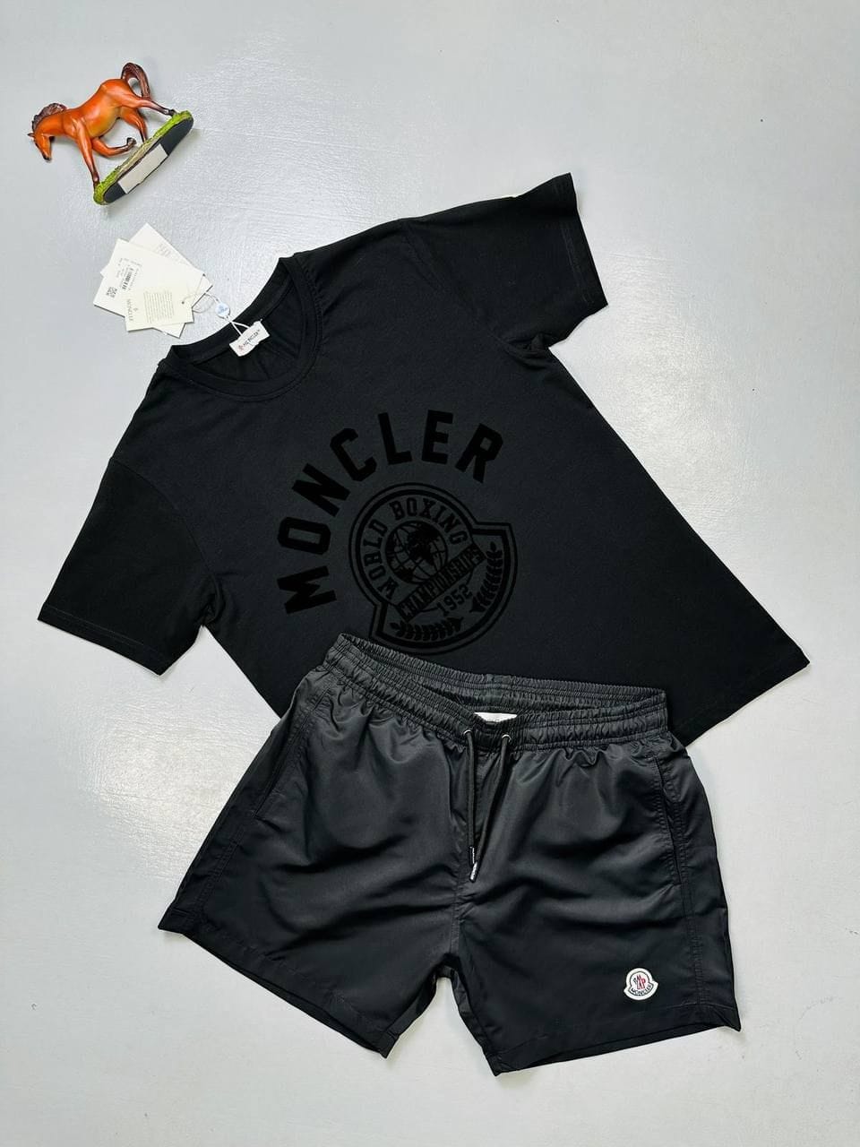 Moncler Black T-Shirt & Logo Shorts Set in 2 Colors for Men - Image 3