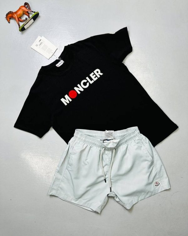 Moncler Black T-Shirt & white Shorts Set With Logo