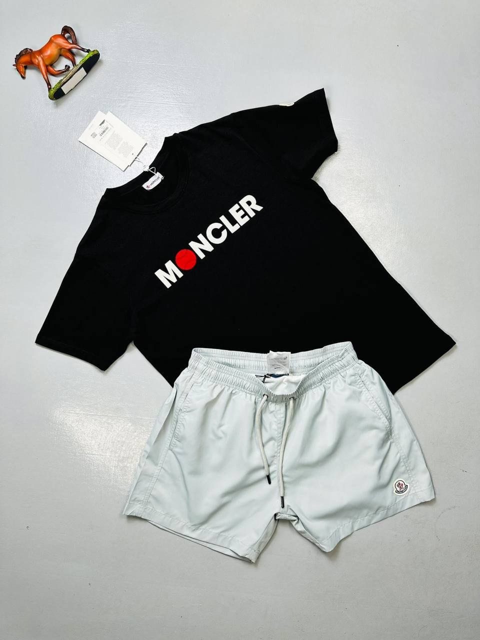 Moncler Black T-Shirt & white Shorts Set With Logo