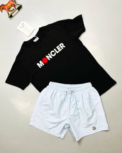 Moncler Black T-Shirt & blue Shorts Set With Logo
